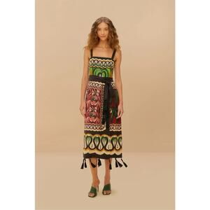 Farm Rio Women's Coconut Tree Flow Ecovero Euroflax Dress Multi Size L NWT